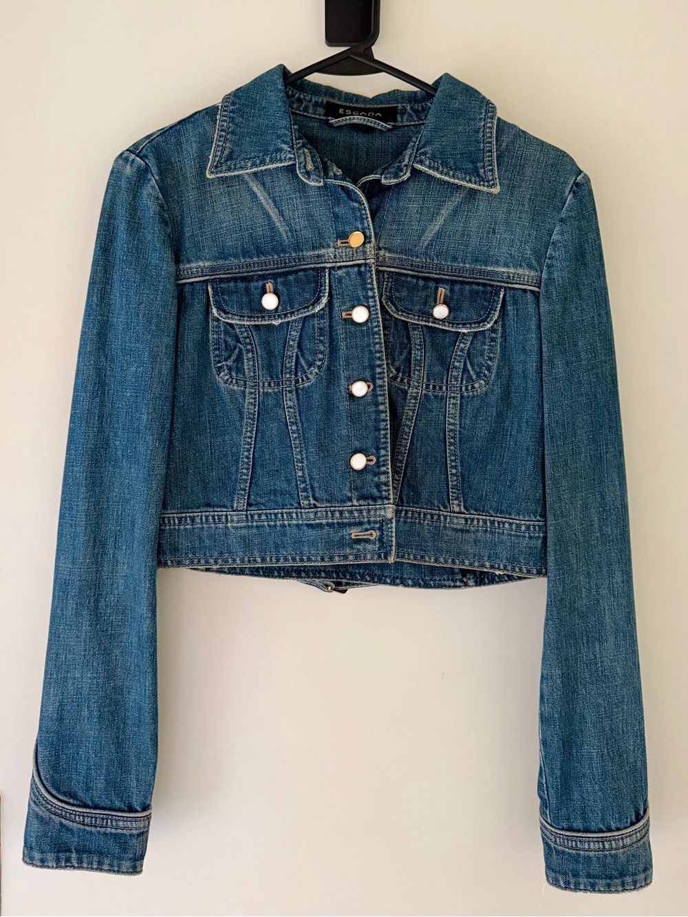 Rare Escada Sport Archive Crop Denim Jacket Rhinestone Horseshoe Y2K EU 36 US 4 - Picture 2 of 5